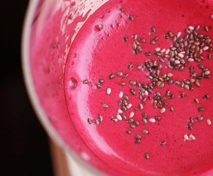 chia seeds on a pink smoothie