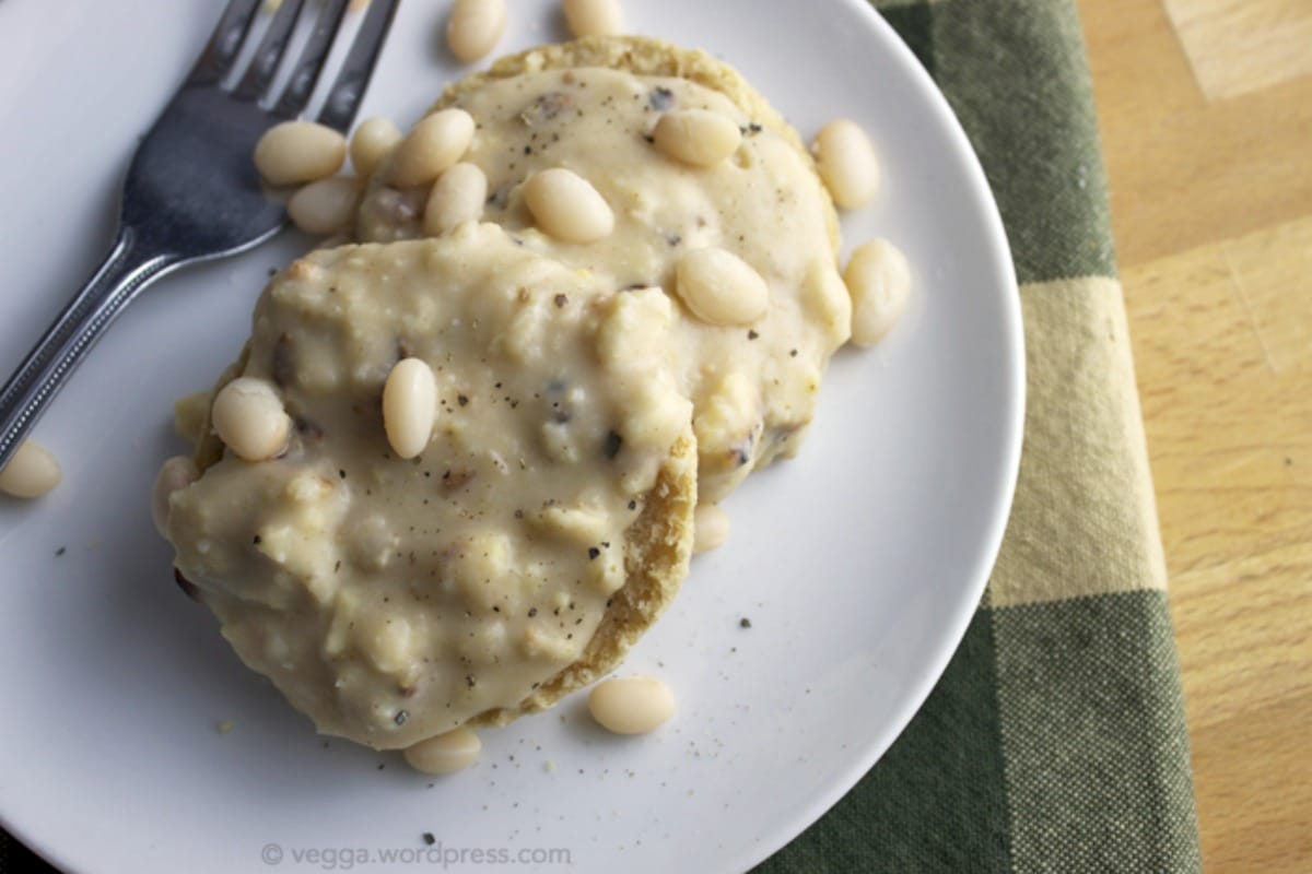 Navy Bean Biscuits and Roasted Garlic Gravy [Vegan]