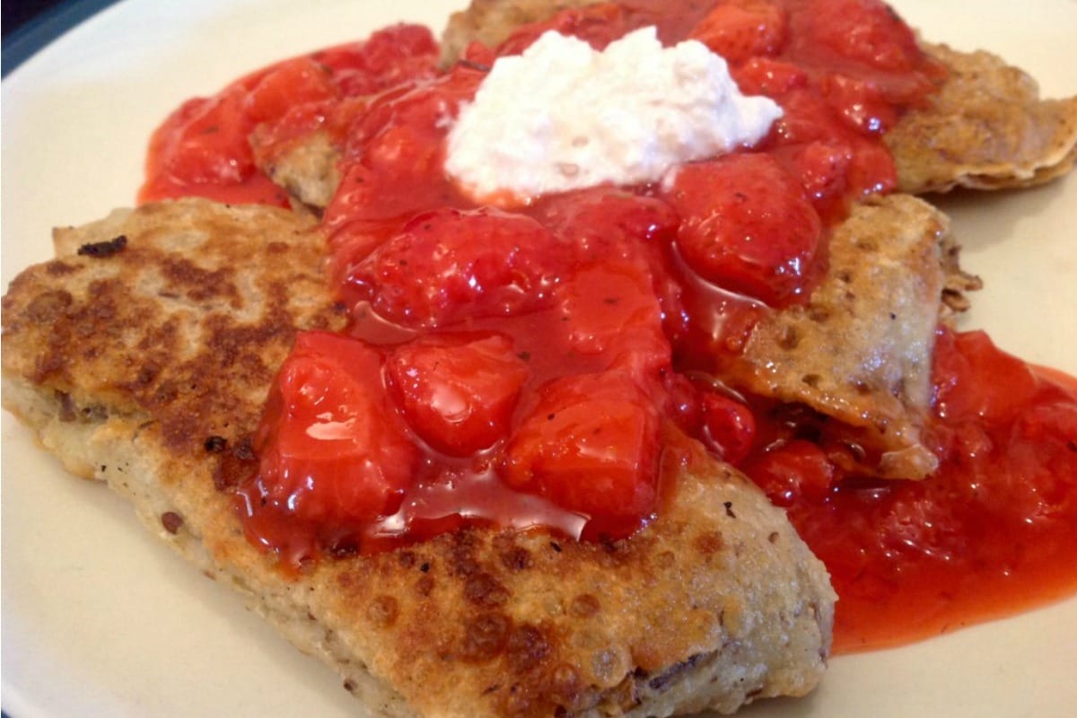 Strawberry Cheese Blintzes With Strawberry Basil Compote [Vegan, Gluten-Free]