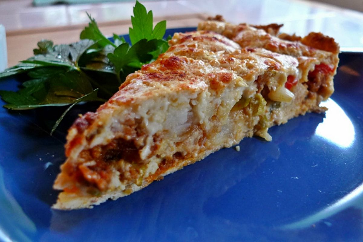Spanish Potato and Chorizo Omelet-Style Quiche [Vegan]Spanish Potato and Chorizo Omelet-Style Quiche [Vegan]