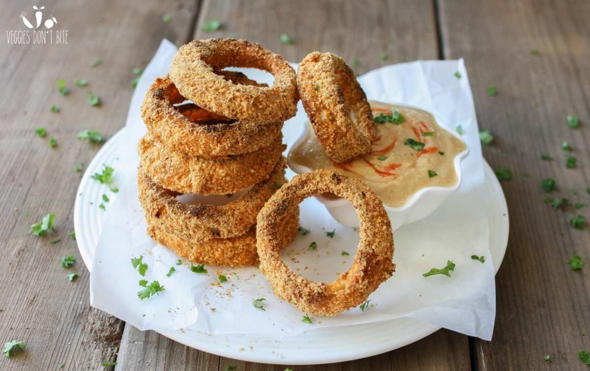 Crispy, Crunchy Cornmeal and Pepita Onion Rings [Vegan, Gluten-Free, Oil-Free]