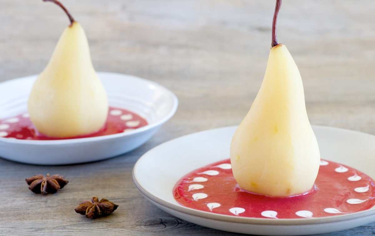 Spiced Poached Pears With Berry Coulis [Vegan, Gluten-Free]