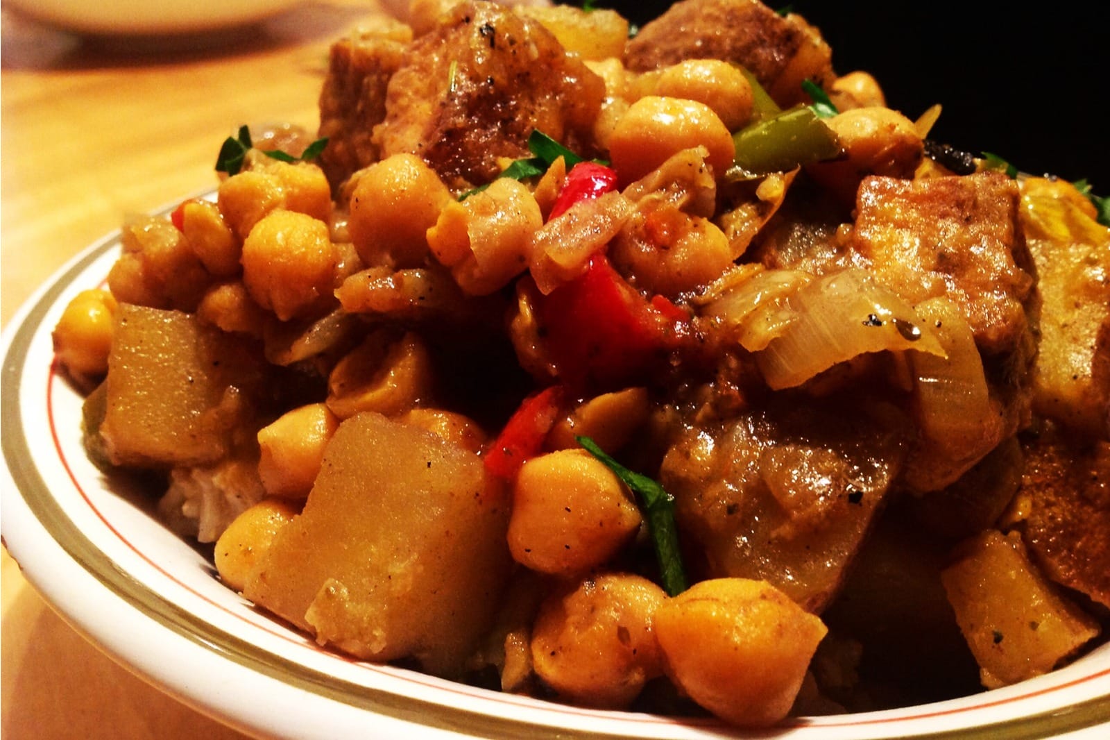 curried Jamaican tofu with potatoes and chickpeas