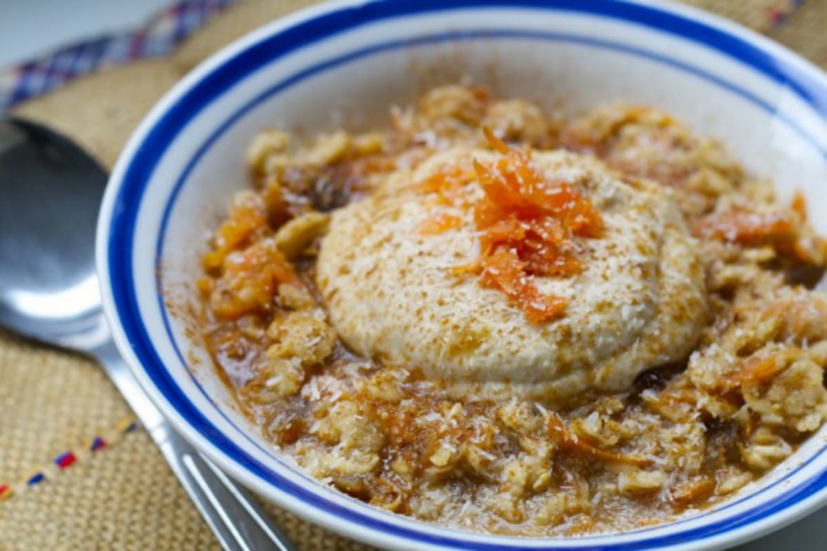 Carrot Cake Oatmeal With Ginger Spiced Cashew Cream
