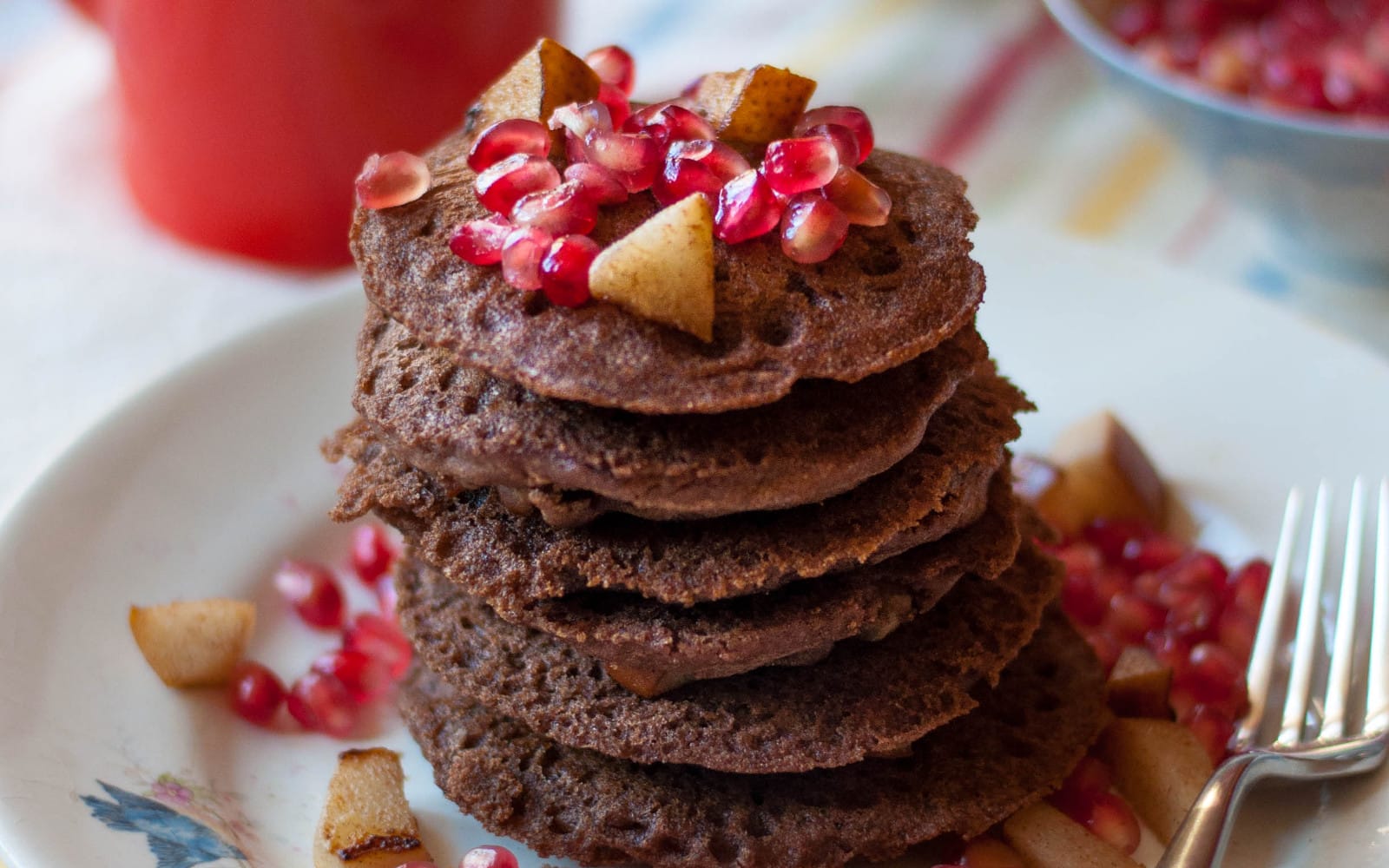Teff Pancakes With Pomegranate and Pears