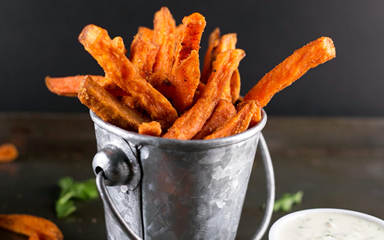 Indian Spiced Sweet Potato Fries With Parsley Cashew Dip