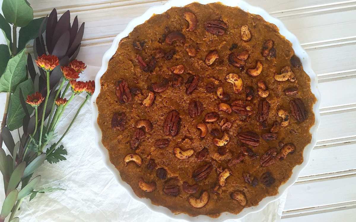 No-Bake Pumpkin Pie Tart With Candied Nut Topping