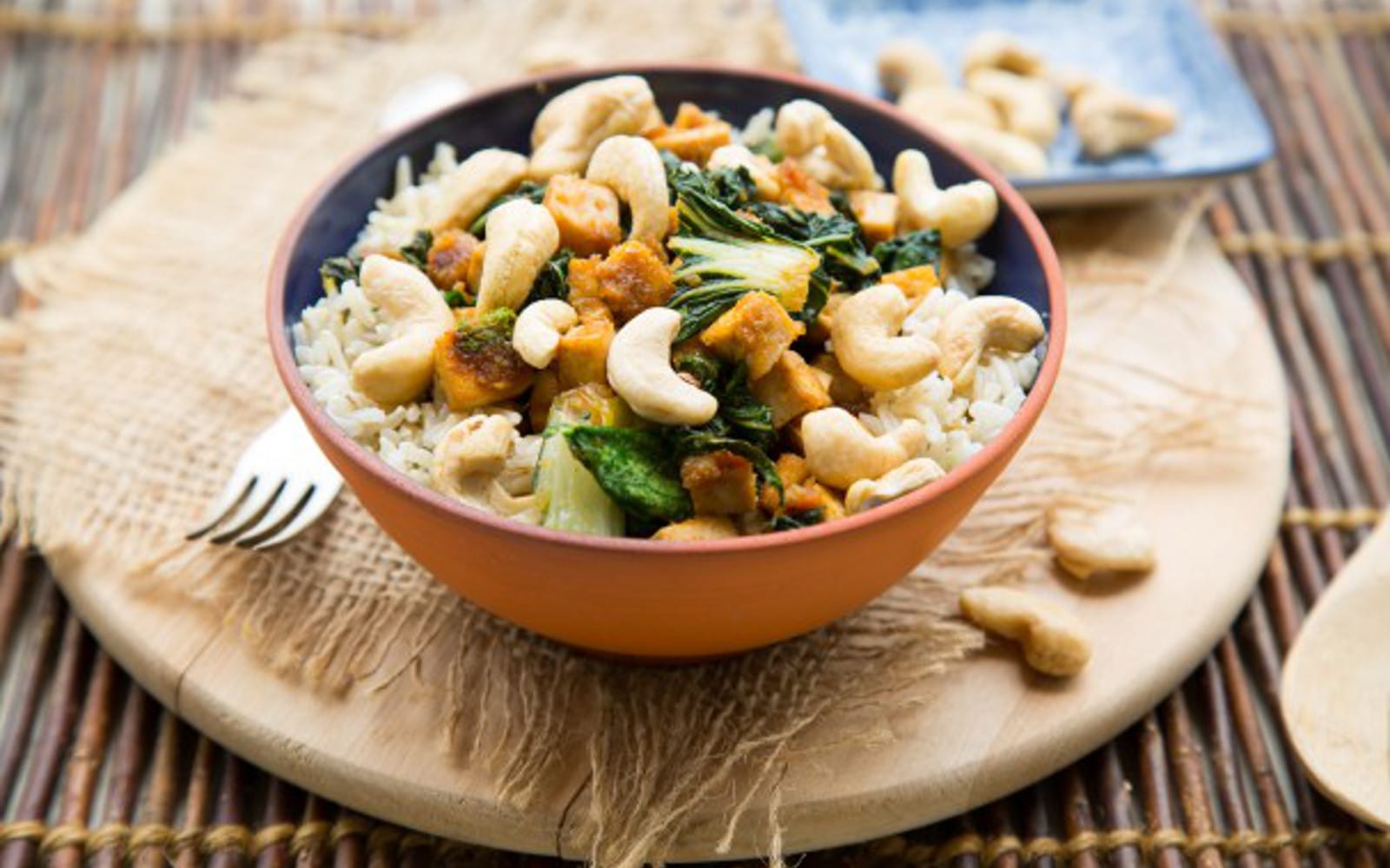 Ginger Citrus Tofu Power Bowl With Bok Choy and Cashews