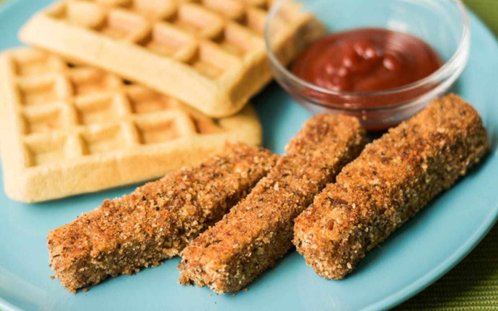 ‘Chicken’ Tofu Strips and Waffles