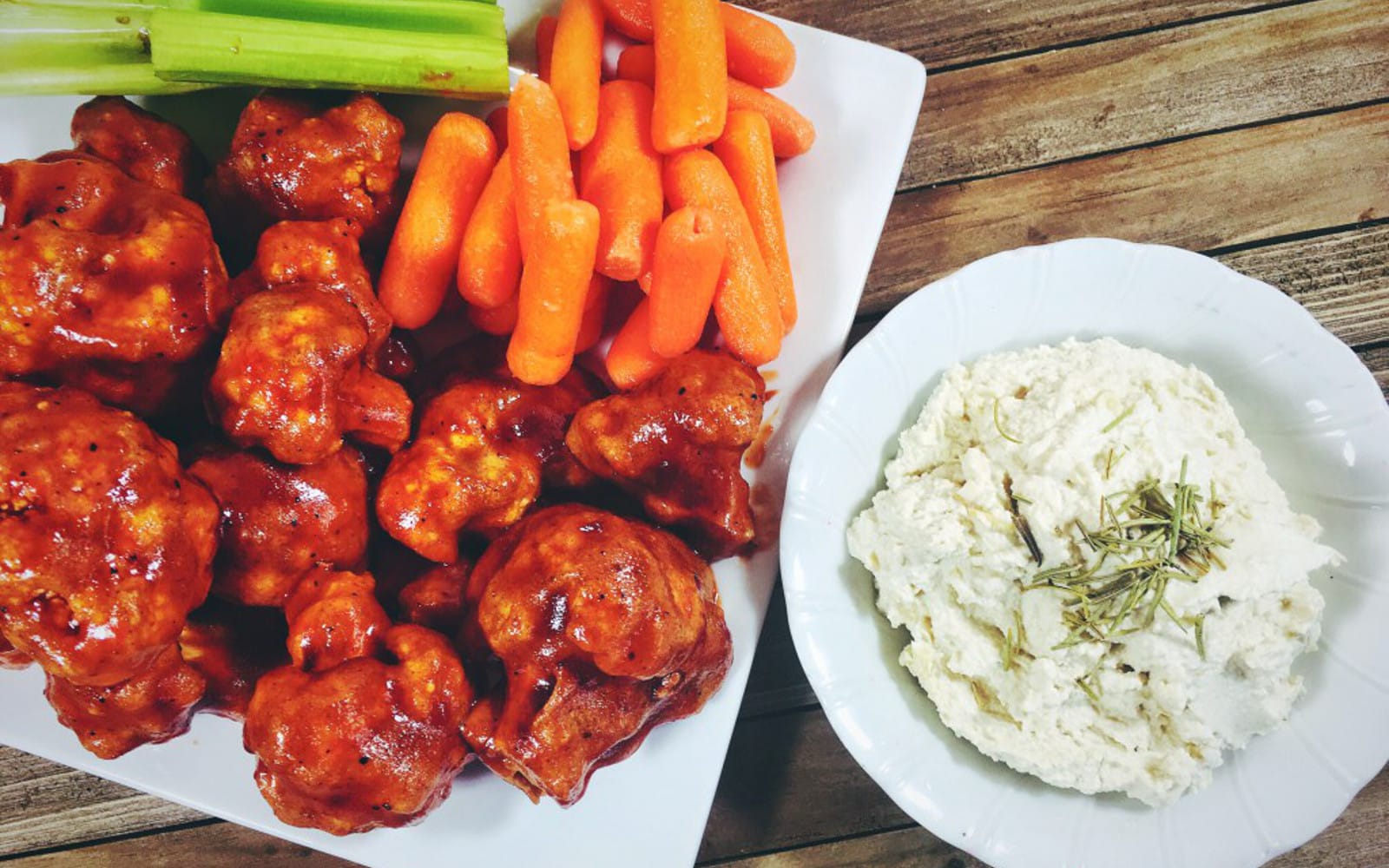 Spicy BBQ Cauliflower Wings With Cashew Dipping Sauce