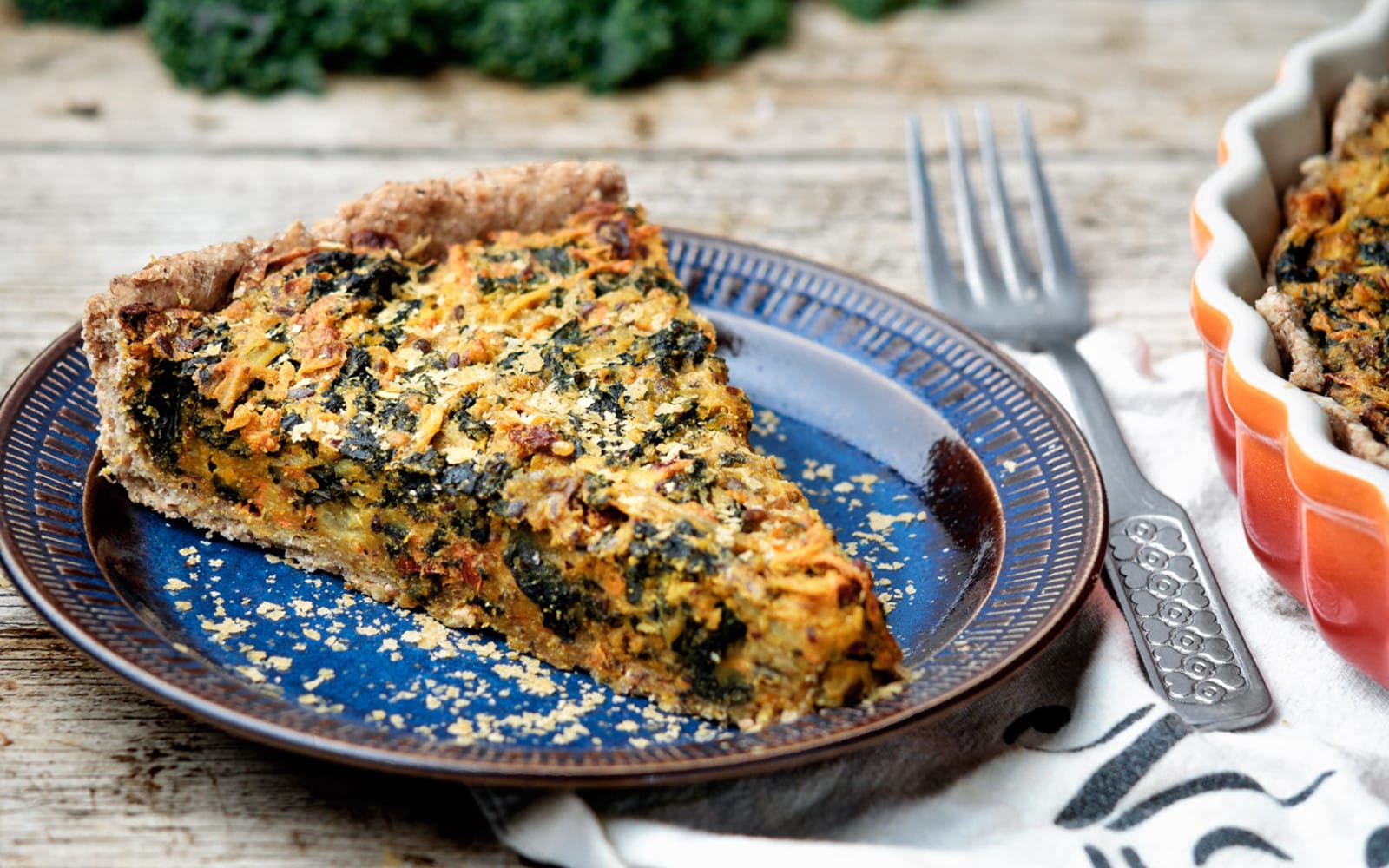 Eggless chickpea and kale quiche