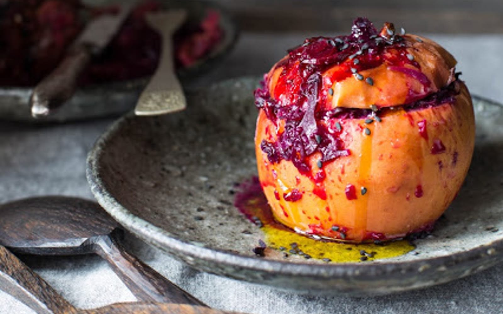 Apples Stuffed With Red Cabbage and Cranberries