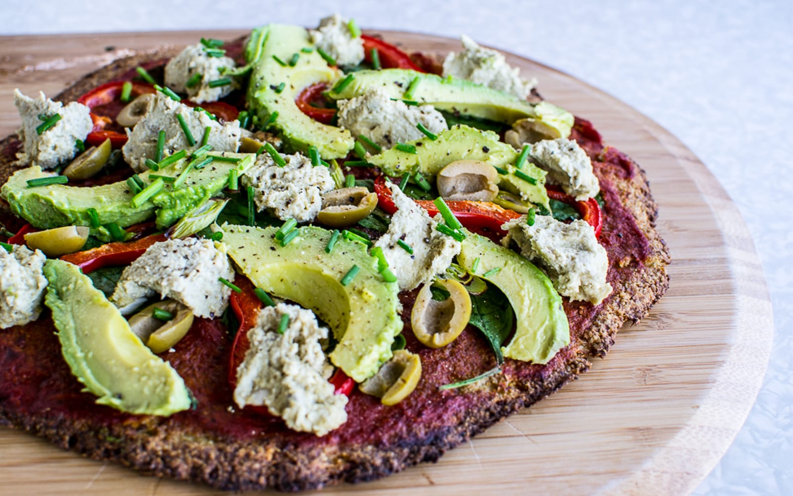 Plant-based pizza with chickpea and cauliflower crust