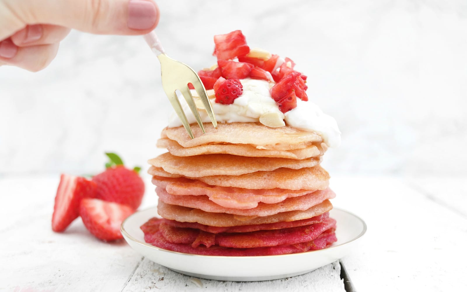 Ombre Strawberries and Cream Pancakes