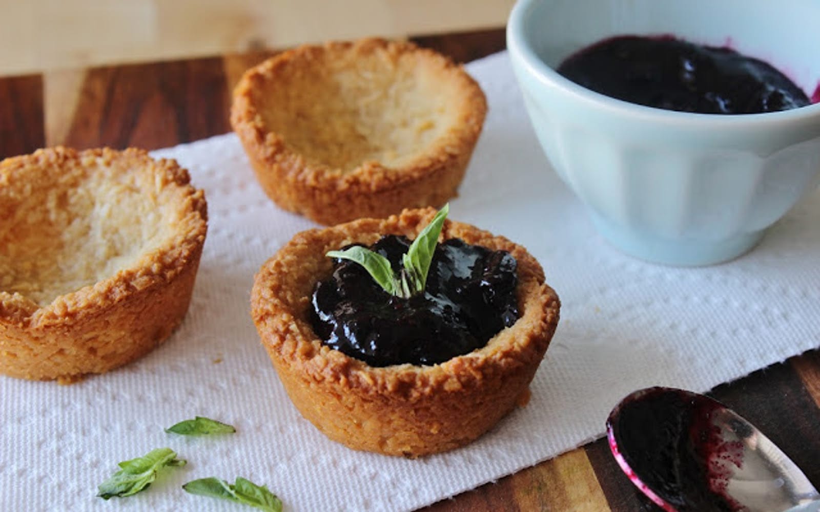Lemony Macaroon Cups with Blueberry Basil Compote