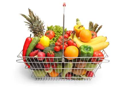Fruits and vegetables in shopping basket