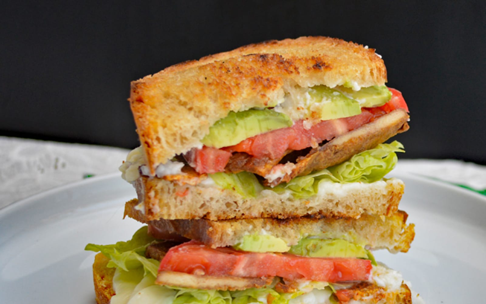 Vegan Gluten-Free Tempeh Bacon, Lettuce, Tomato, and Avocado Grilled Cheese