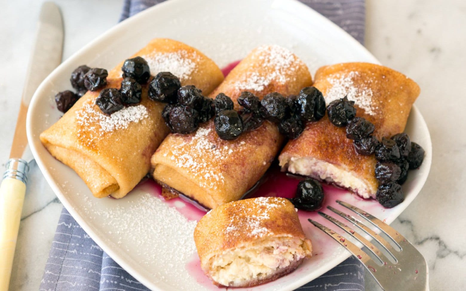 Vegan Nut-Free Cream Cheese Blintzes With Blueberry Drizzle