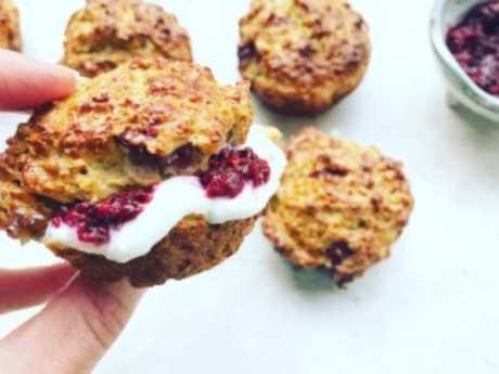 Healthy breakfast scones with a sweet jam