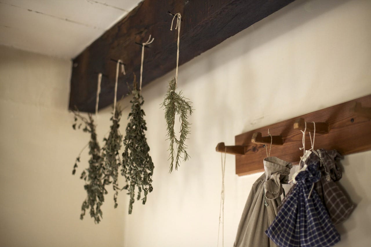 Herbs hanging from strings