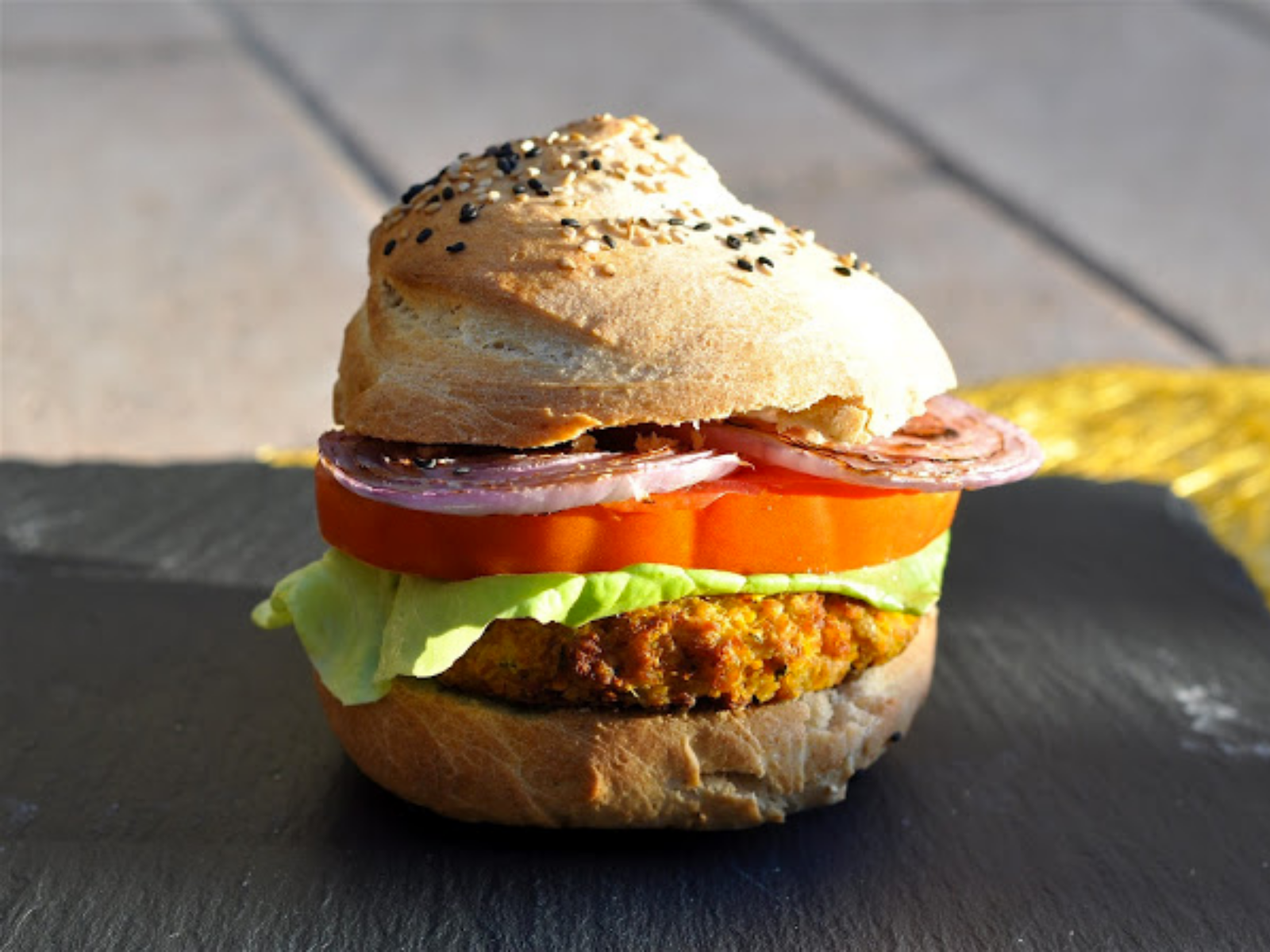 Homemade vegan burger and bun