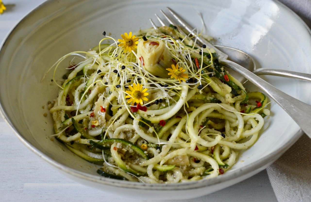Artichoke Pesto Zucchini Noodles
