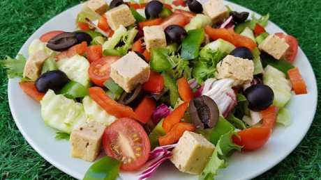 Greek Salad WithVegan Homemade Feta Cheese