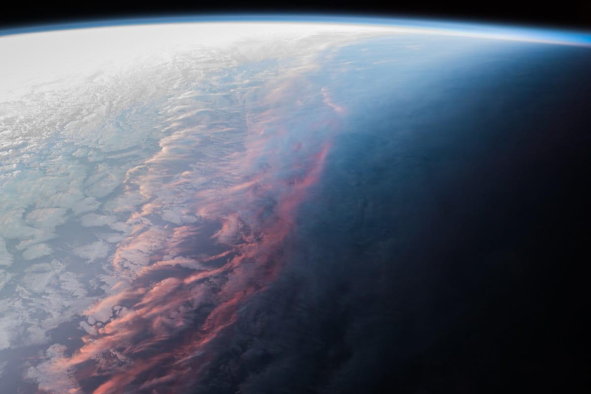 A view of a sunset on earth from space
