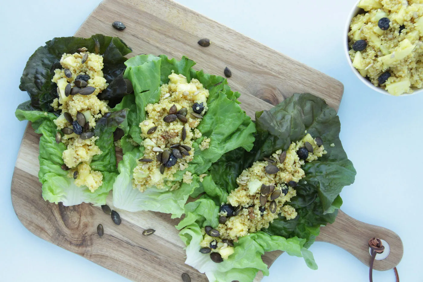 Vegan Lettuce Tacos filled with Quinoa Apple Salad and Curry Citrus Dressing