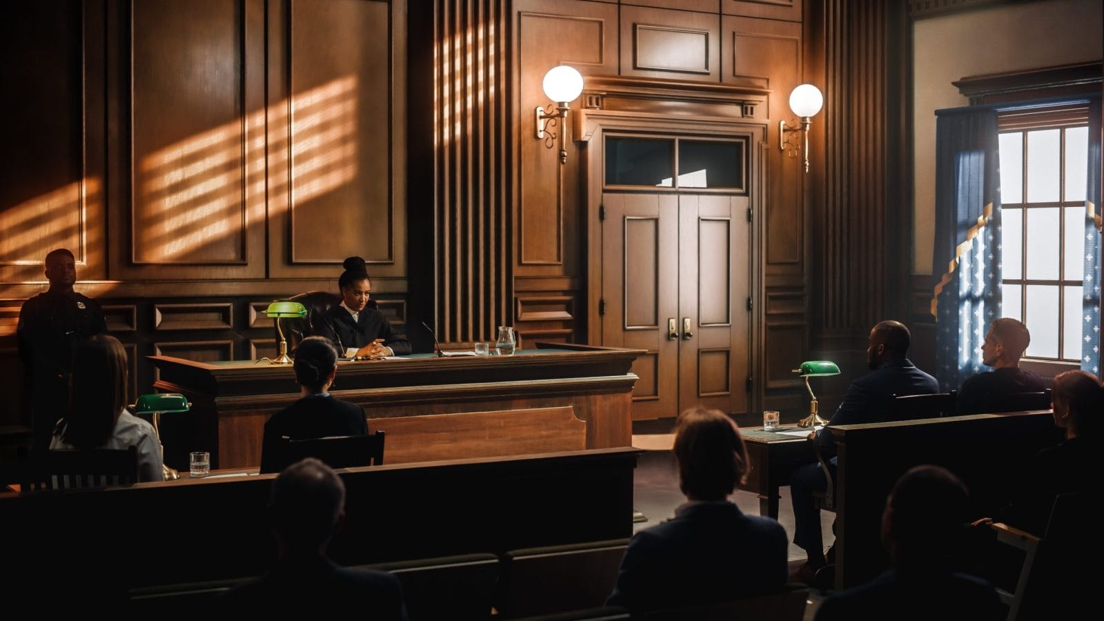 Courtroom with judge and the public