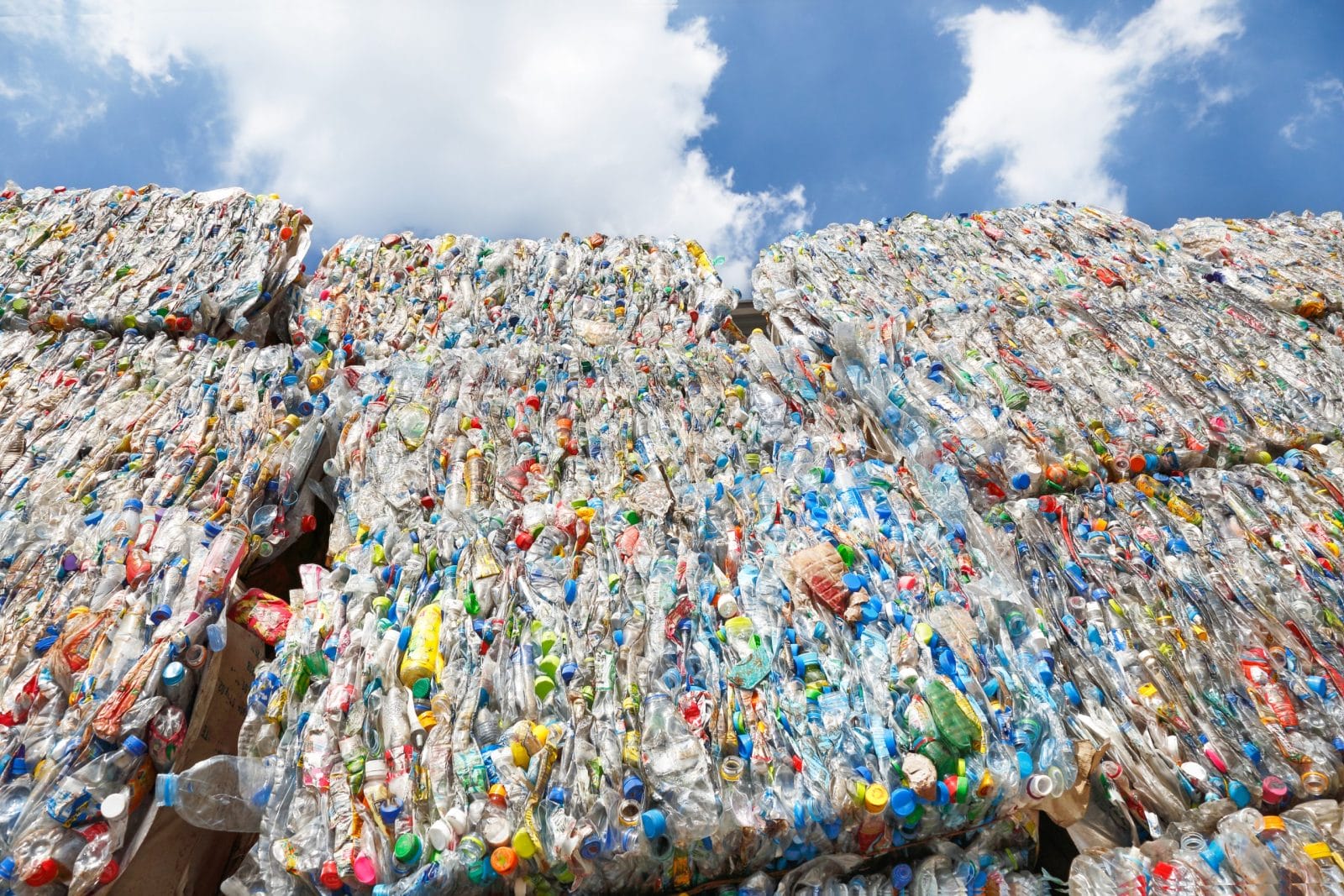 Plastic in cubes at recycling plant