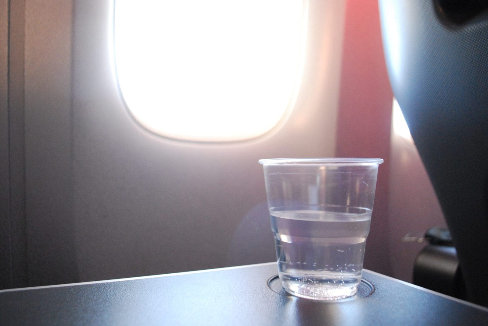 Small glass of water on flight