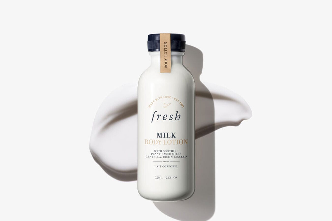 Plant based milk body lotion in a bottle